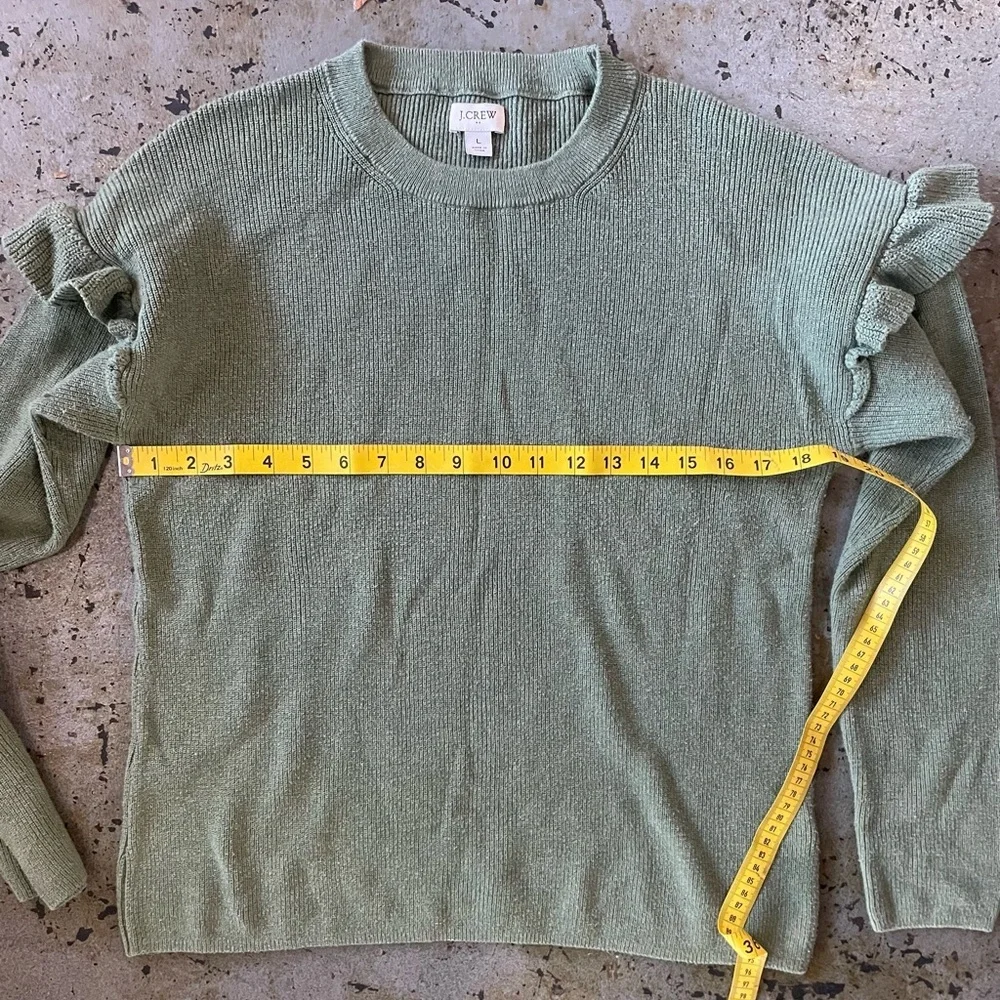 J. Crew Women's Sage Green Cotton Ruffle Long Sleeve Lightweight Sweater Sz L